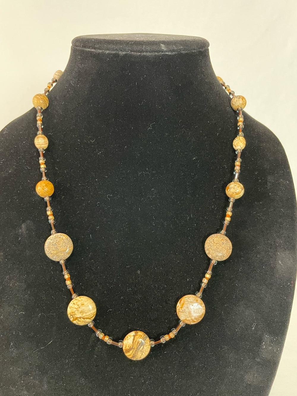 Picture Jasper Artisan Made Beaded Necklace, Stone Beauty, 22” Length,